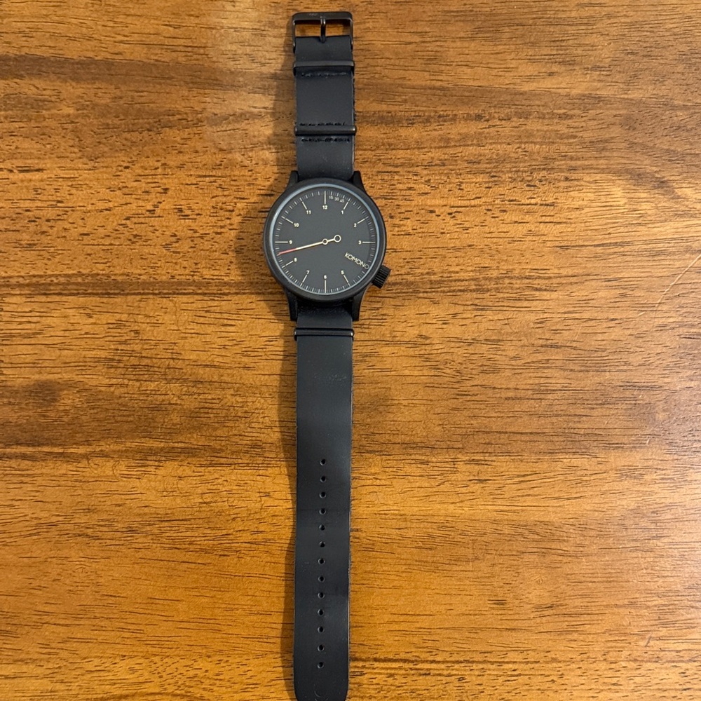 Komono Black Dial Watch with Leather Strap